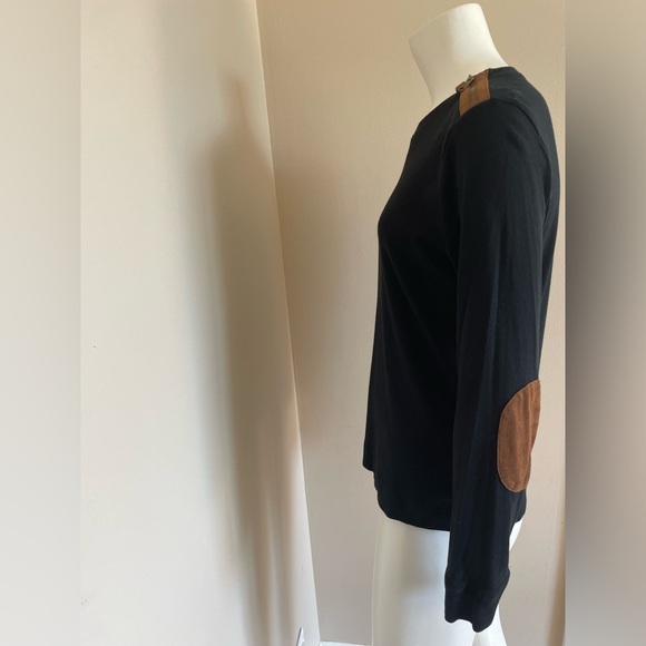 Ralph Lauren Black Long Sleeve Shirt Brown Suede Shoulder Zip Elbow Patches XL - Picture 3 of 16